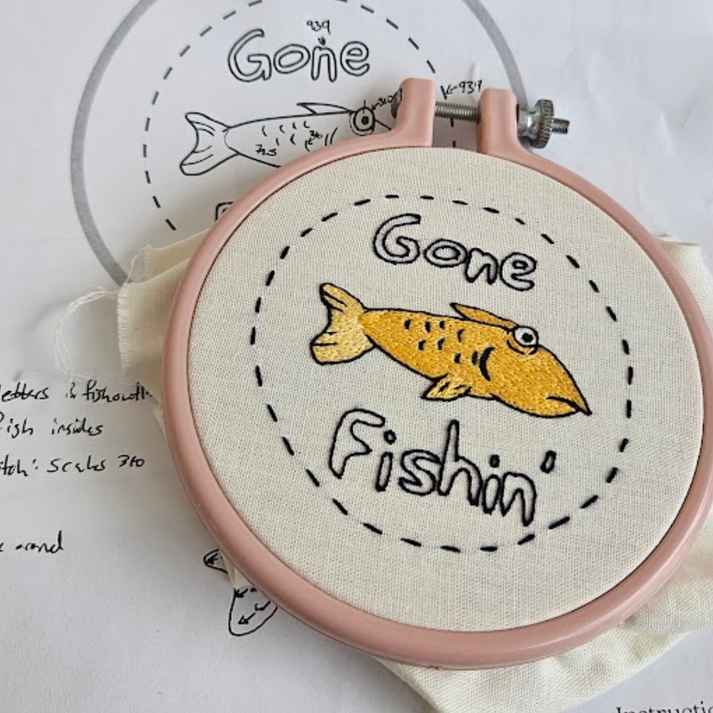 Gone Fishin' Embroidery Pattern PDF Digital Download
